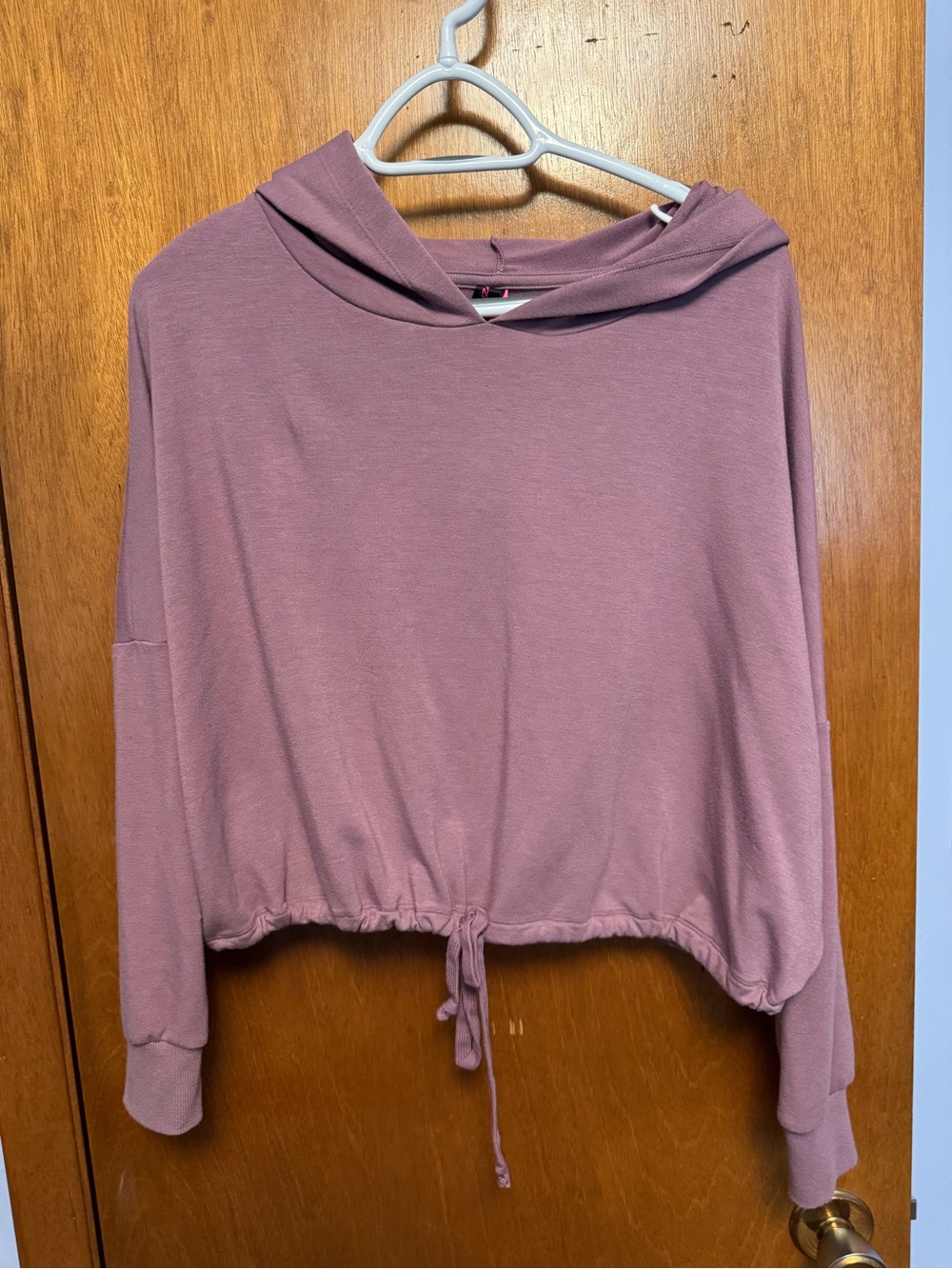 Women's Dusty Rose Drawstring Cropped Hoodie Top